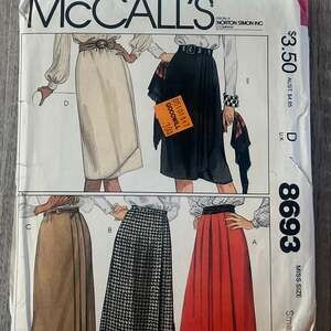 McCall's 8693 Misses' Wrap-skirt Pattern, 1983, Size Ex-small 6-8